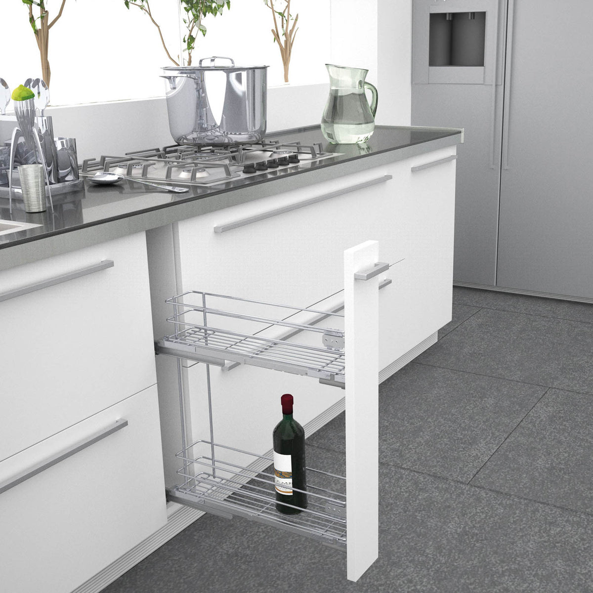 Kitchen Pull Out Storage Baskets For 150mm Cabinet 2 Tiers Silver Soft Close - Image 2