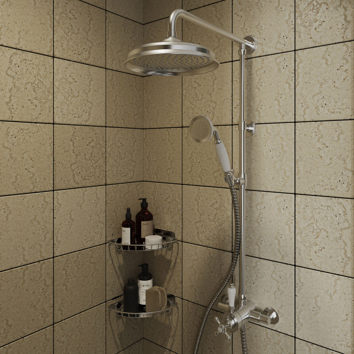 Thermostatic Mixer Shower Chrome Bathroom Round Twin Head Handset Traditional - Image 2