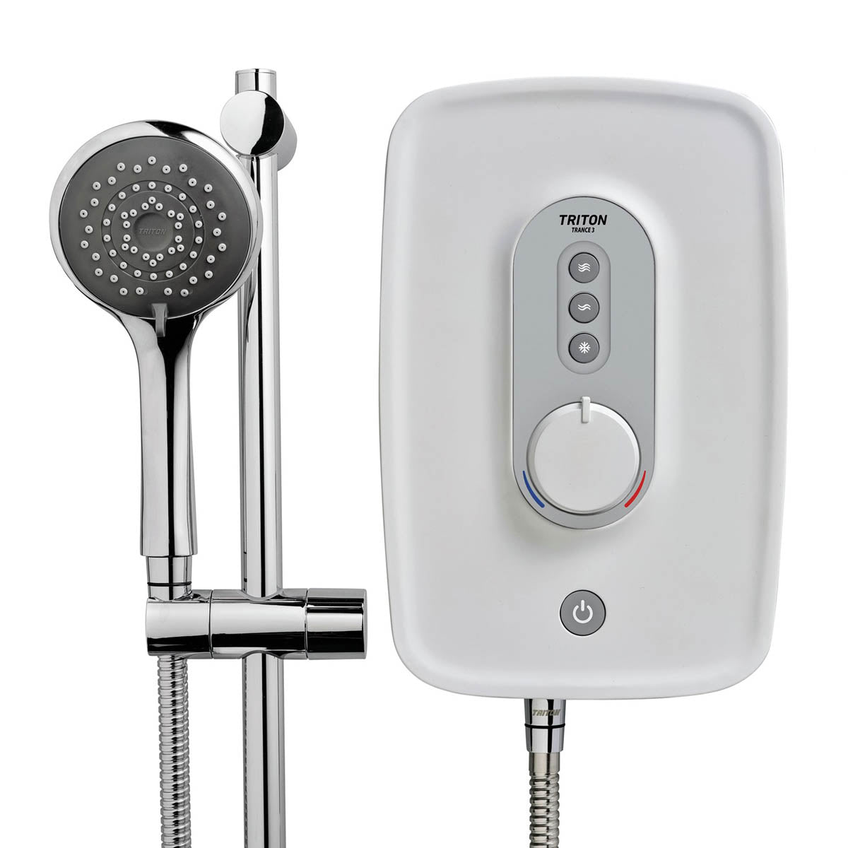 Triton Electric Shower 8.5kW 5 Spray Pattern Satin White Chrome Effect Slimline - Image 1