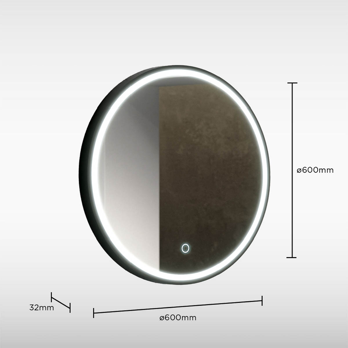 Sensio Bathroom Illuminated Mirror Matt Black Circular Modern (H)60cm (W)60cm - Image 3