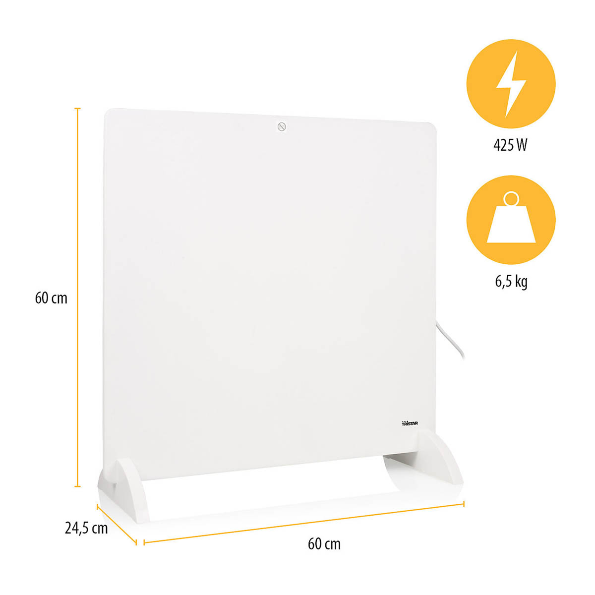 Tristar Panel Heater Infrared White Adjustable Thermostat Portable 425W 60x60cm - Image 2