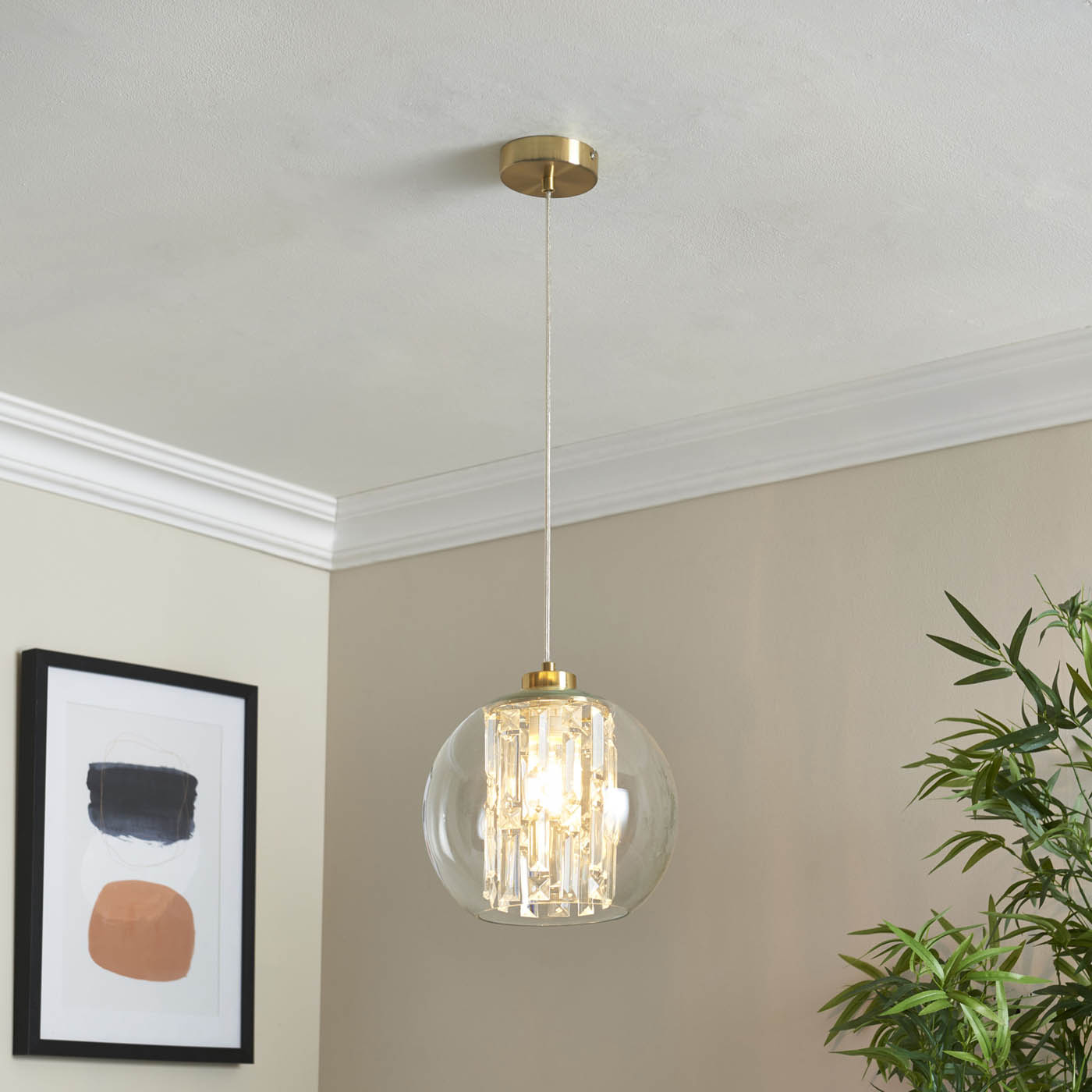Pendant Ceiling Light Gold Clear Glass Shade Dimmable Adjustable Height 15W - Image 2