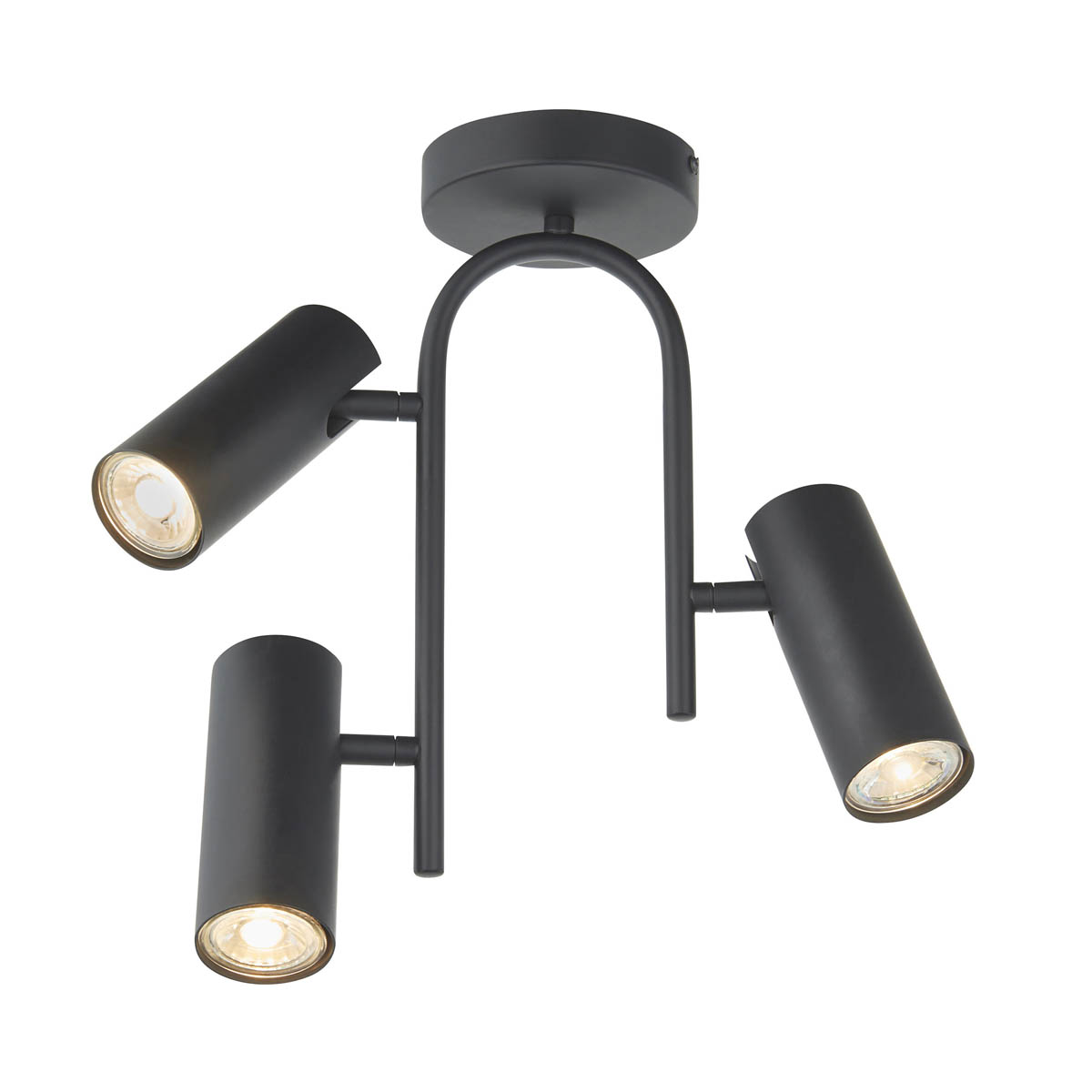 Spotlight 3 Light Matt Black Metal Adjustable Heads Dimmable Modern (H)350 mm - Image 1