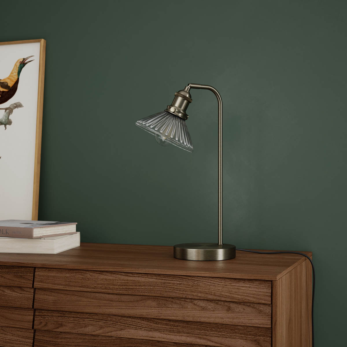 Table Lamp Brushed Metal Satin Pewter Effect Clear Glass Modern Industrial - Image 4