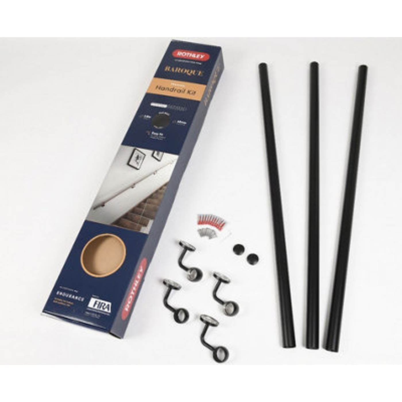 Rothley Stair Handrail Kit Internal Matt Black Steel Rounded Modern 3.6M - Image 4