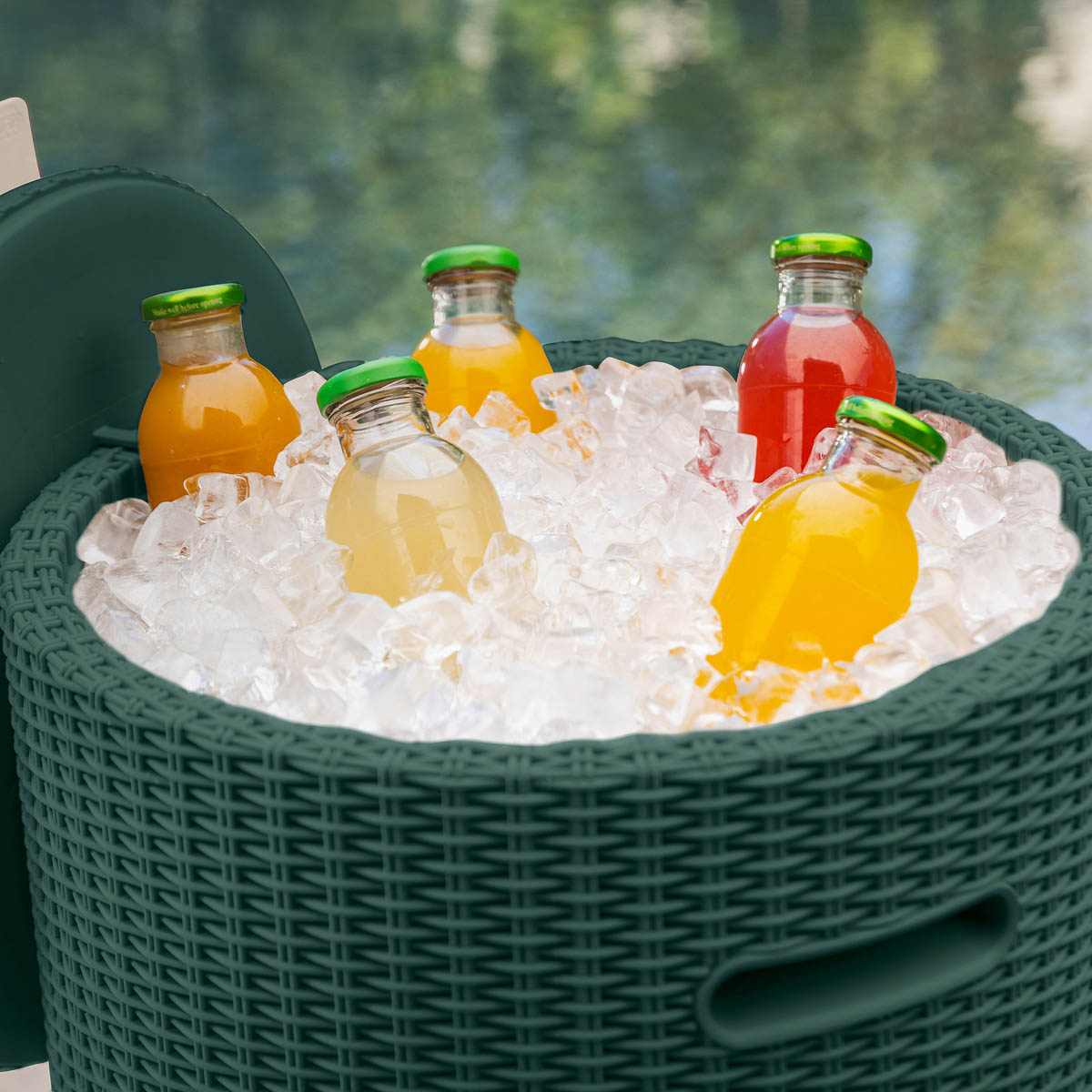Keter Garden Stool Table Ice Cooler 39L Rattan Emerald Green Weather Resistant - Image 7
