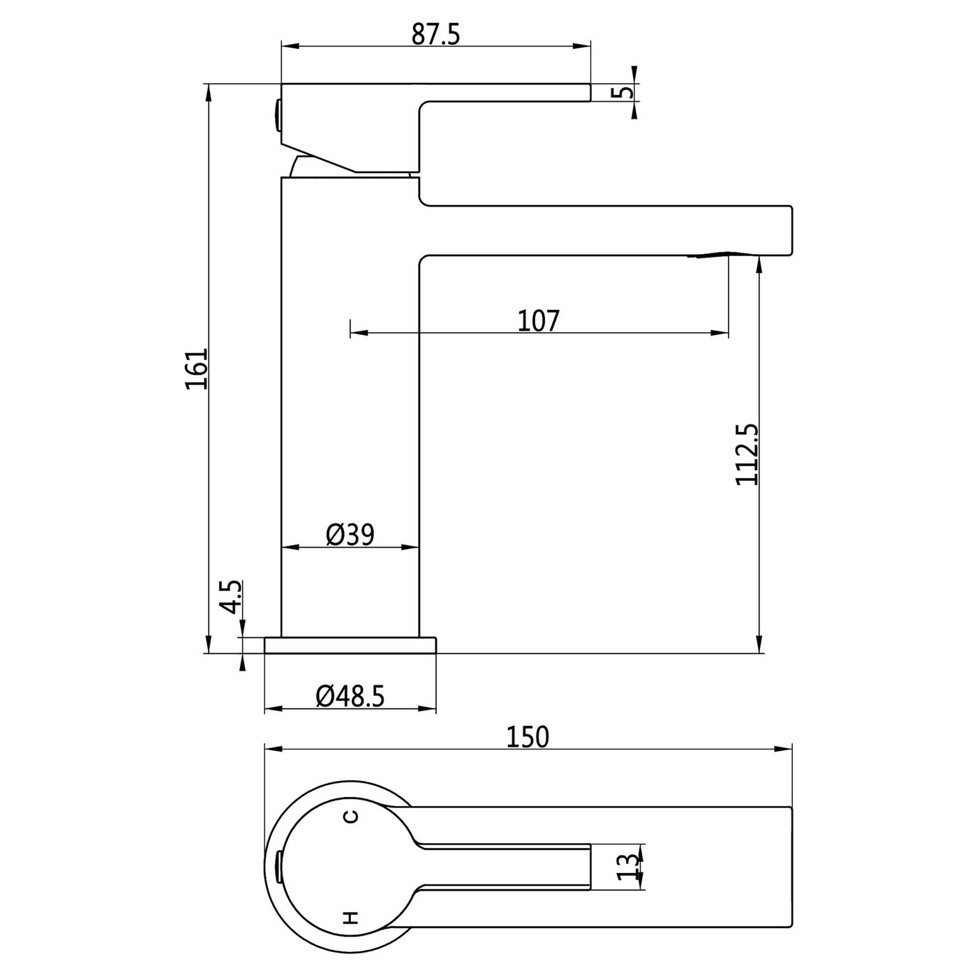 Bathroom Basin Tap Mixer Chrome Single Lever ¼ Turn Clicker Waste Modern - Image 2