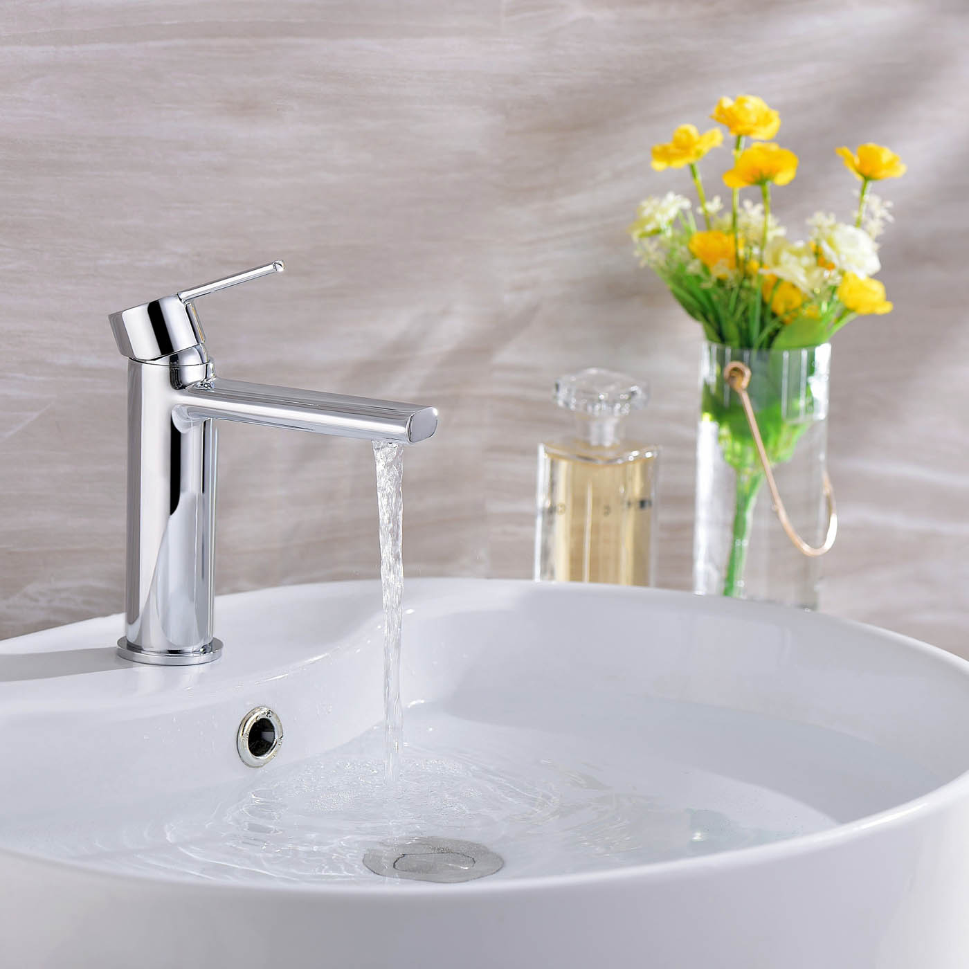 Bathroom Basin Tap Mixer Chrome Single Lever ¼ Turn Clicker Waste Modern - Image 3