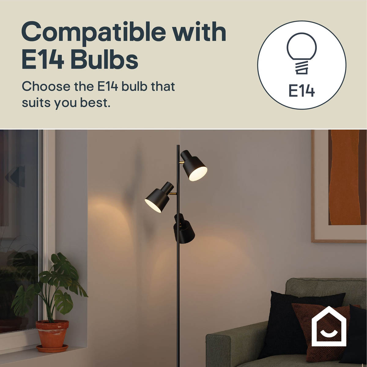 Floor Lamp 3 Way Matt Black Metal E14 Freestanding Living Room Bedroom Indoor - Image 2