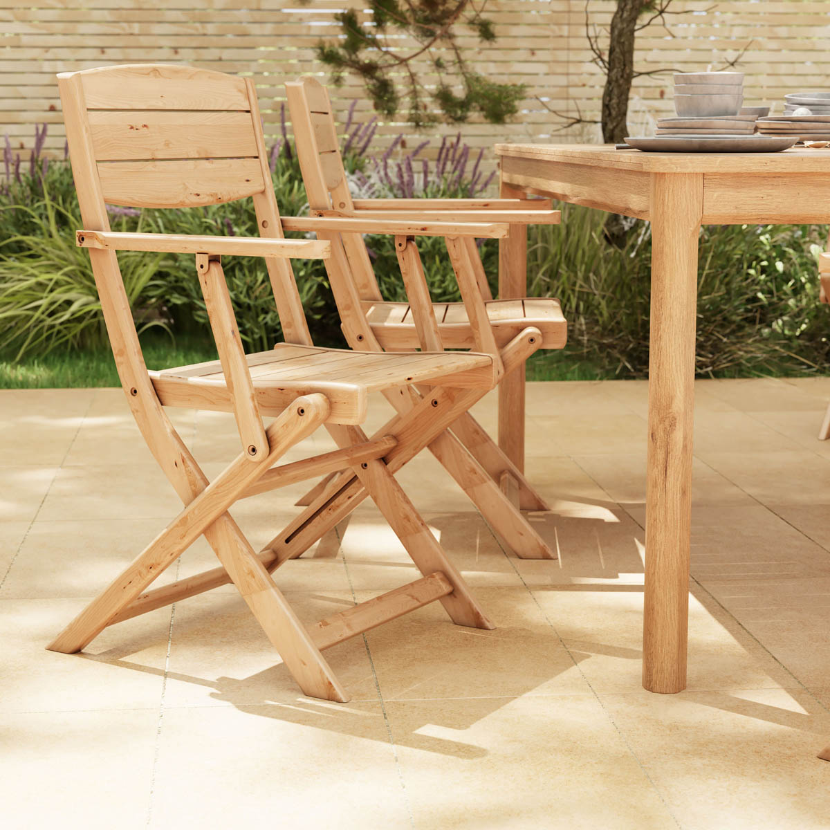 Garden Armchair Natural Wooden Foldable Outdoor Patio Furniture Pack of 2 - Image 2