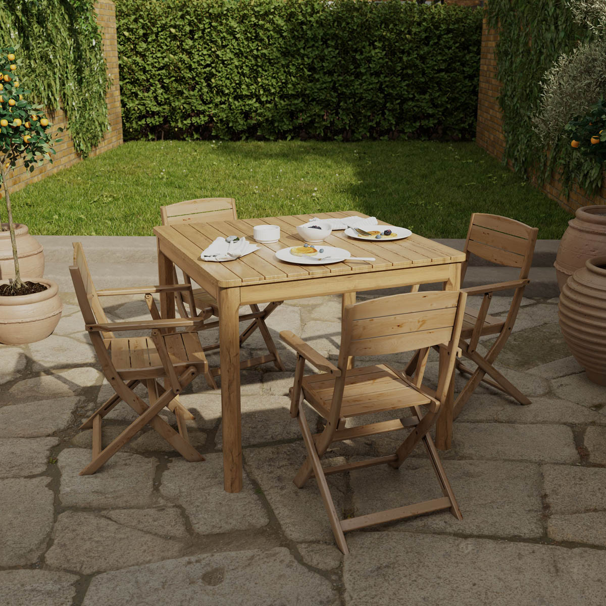 Garden Armchair Natural Wooden Foldable Outdoor Patio Furniture Pack of 2 - Image 8