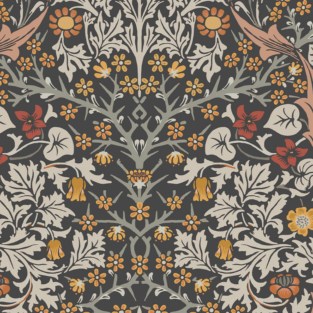 William Morris Wallpaper Charcoal Burnt Orange Blackthorn Smooth 5.2m² - Image 5