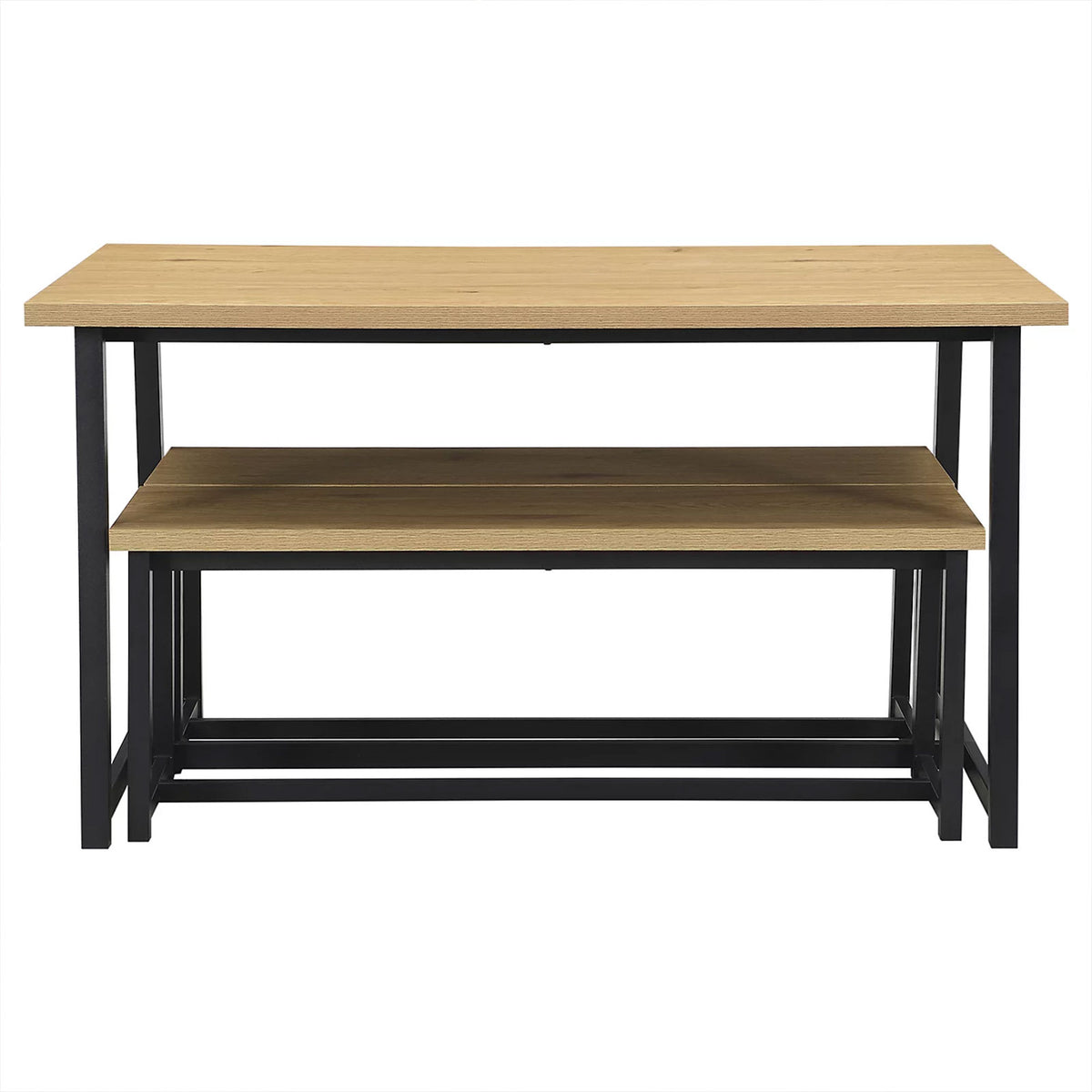 Indoor Dining Table & Bench Set Oak Effect Rectangular 4-Seater - Image 5