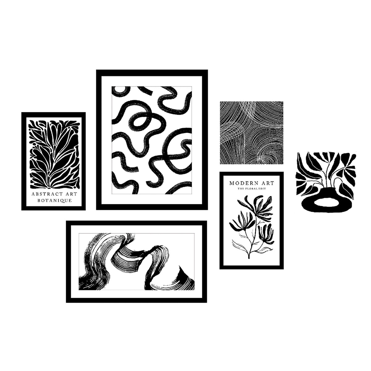 Arthouse Monochrome Black & White Canvas art, Set of 6 (H)48cm x (W)48cm - Image 1