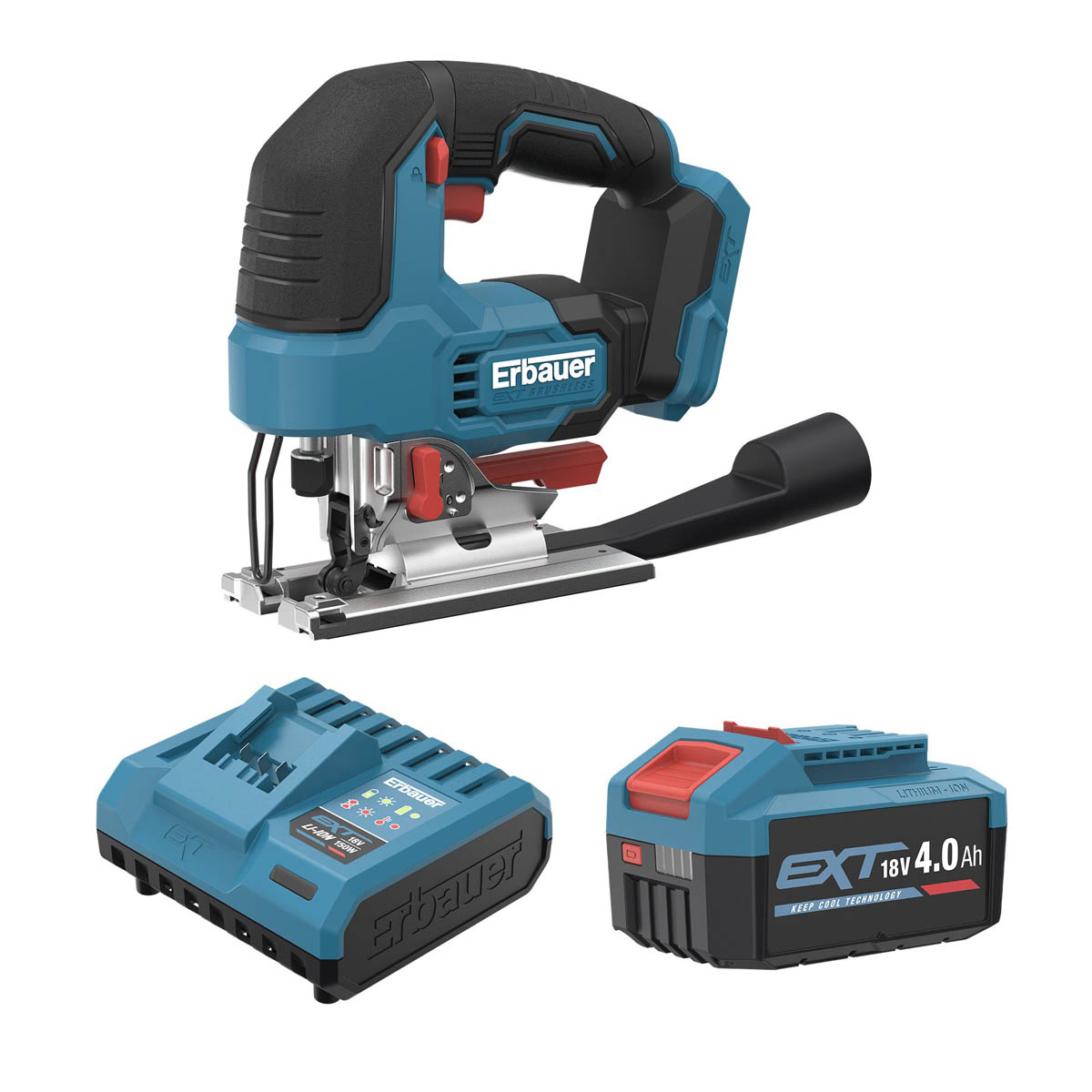 Erbauer Jigsaw Cordless 18V 4Ah Li-Ion ERI1087JSW Brushless Soft Grip Compact - Image 1