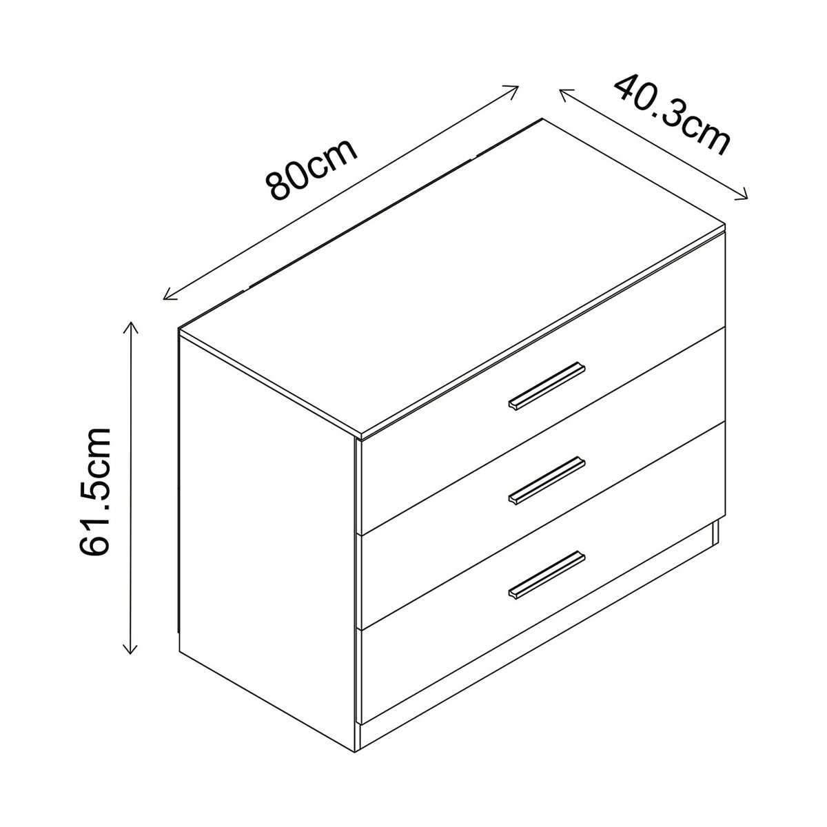 Hadwell 3 Drawer Chest of Drawers White Oak Effect Bedroom Storage 80cm - Image 8
