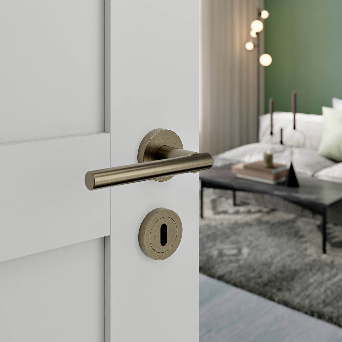 Door Handle Brushed Antique Brass Effect Straight Lever (L)124.5mm 3 Pack - Image 2