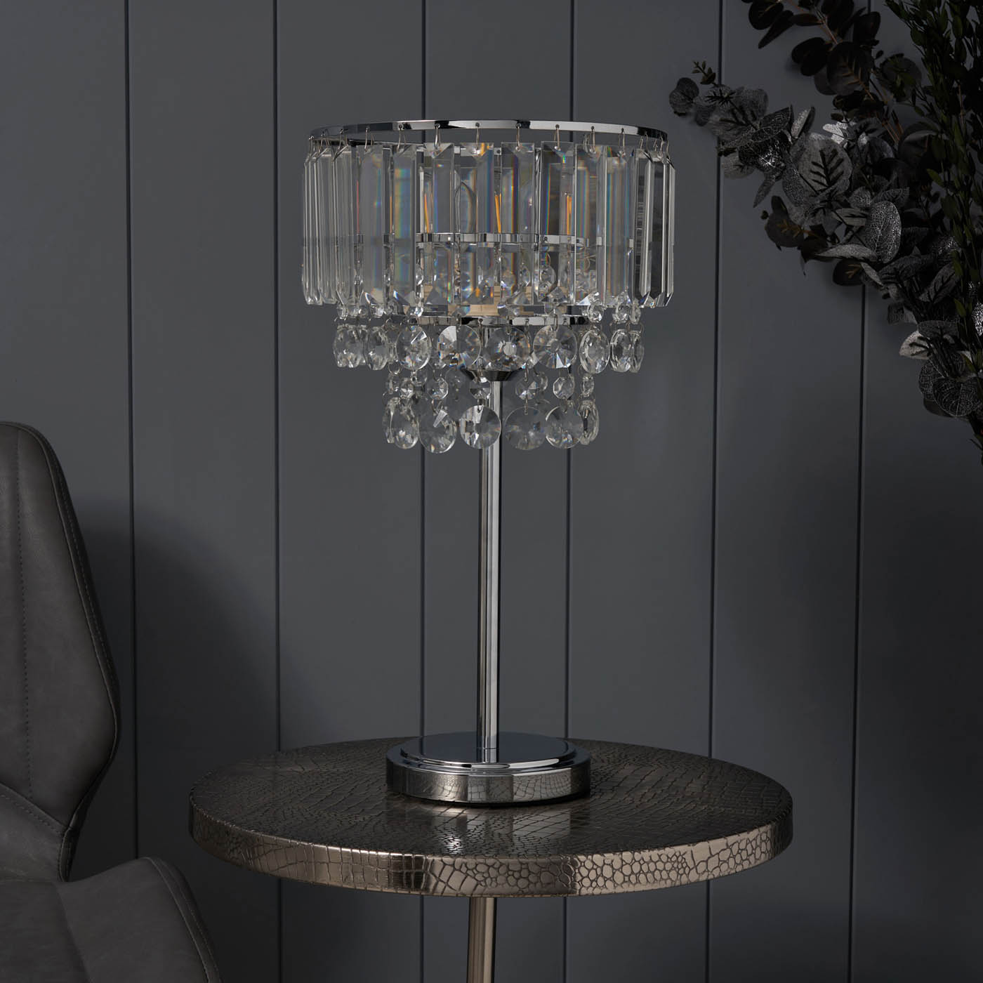 Inlight Table Lamp Tiered Glass Crystal Round Polished Chrome Effect (H)44cm - Image 7