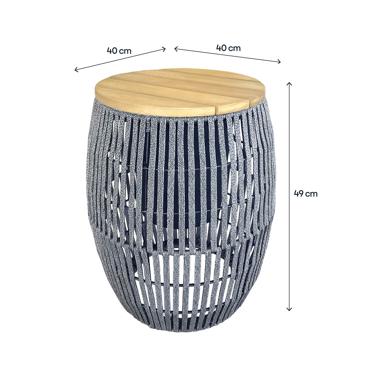 Outdoor Side Table Round Dark Grey Wood Steel Rope Rust Resistant Modern - Image 2