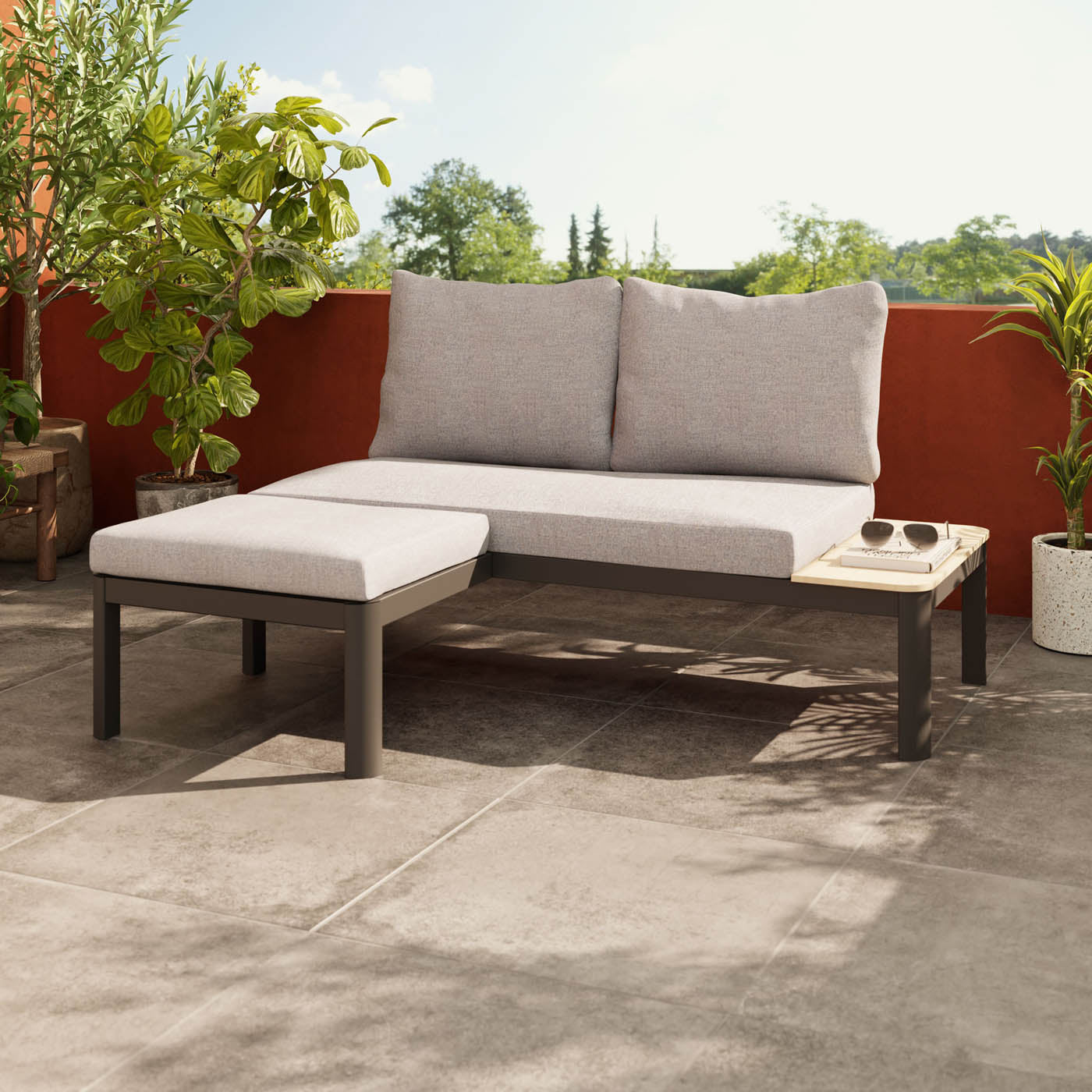 Garden Modular Corner Furniture Set 2 Seater Grey Metal Removable Cover - Image 4