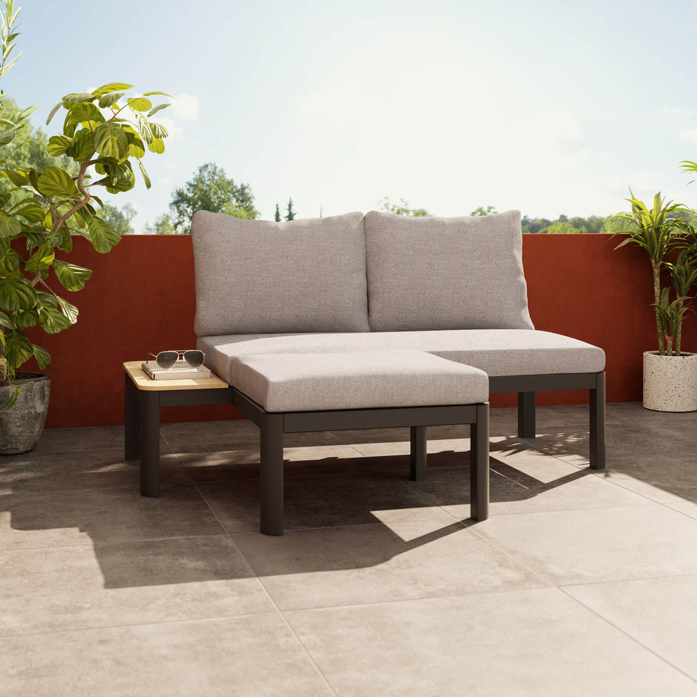 Garden Modular Corner Furniture Set 2 Seater Grey Metal Removable Cover - Image 7
