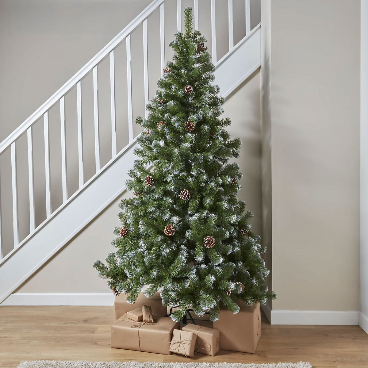 Corbier Artificial Christmas Tree 7ft Wrapped Full Green Pine Cones Festive - Image 1