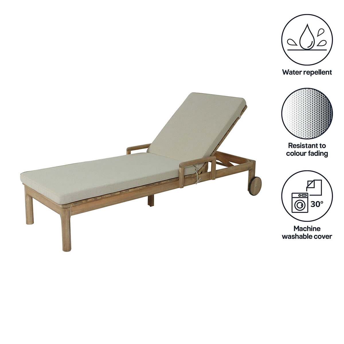 GoodHome Tiga Sunlounger Cushion Sand Outdoor Garden Recliner Pad 197cm - Image 6