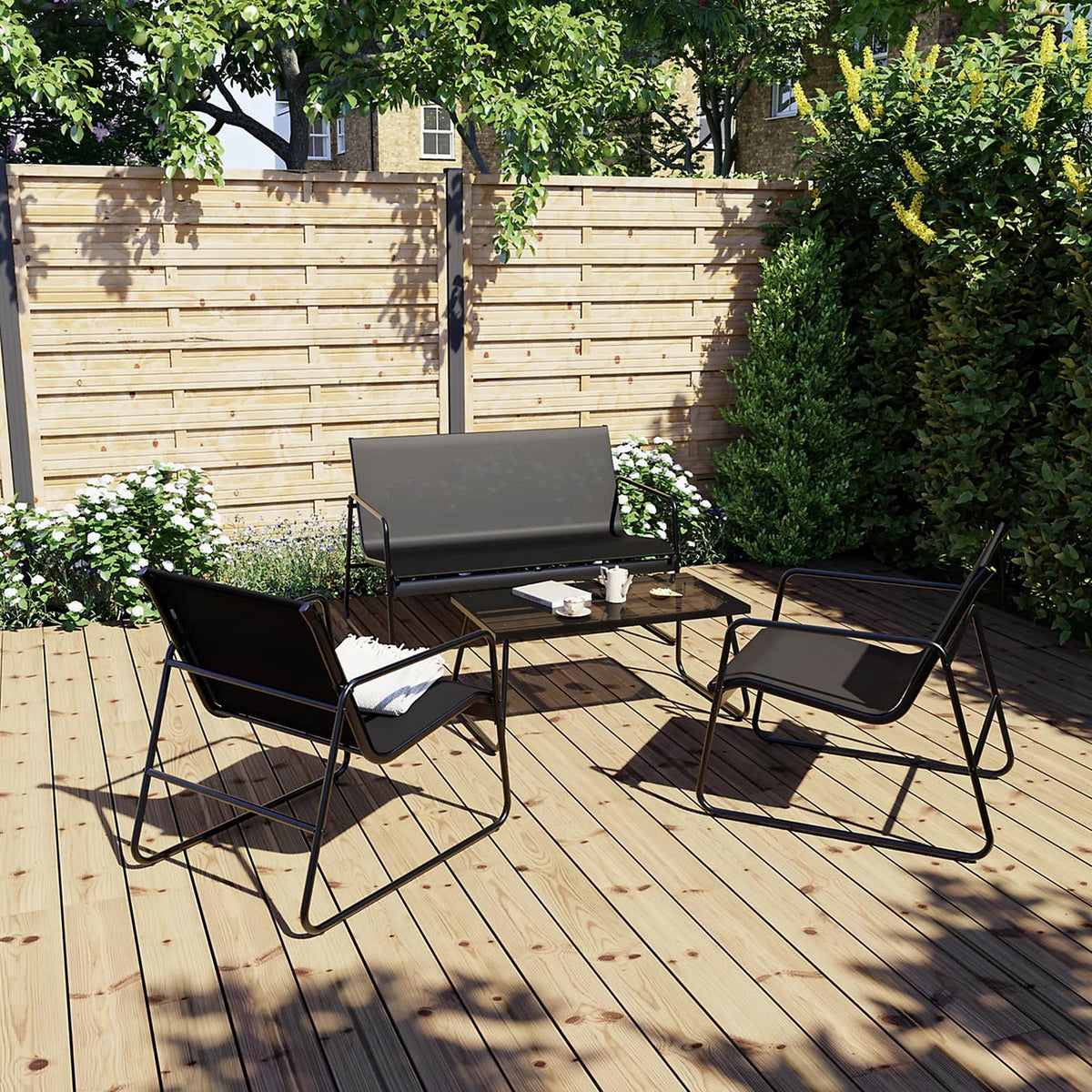 Krista 4 Seater Garden Furniture Coffee Set Black Steel Patio Table - Image 5