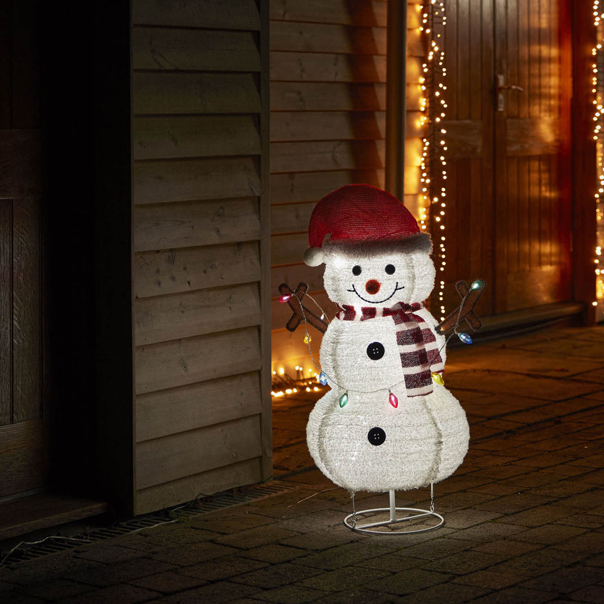 041 LED Christmas Snowman Silhouette Ice White Freestanding Decoration (H)80cm - Image 1