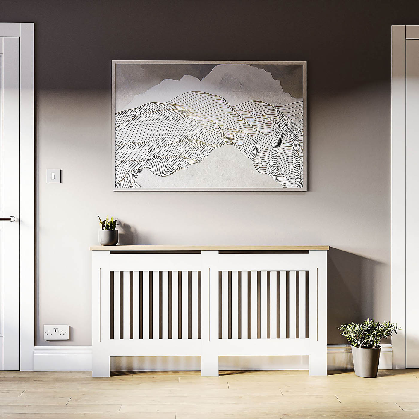 Benfield Medium White Oak veneer Vertical Slat Radiator cover 830mm(H) 1520mm(W) 190mm(D) - Image 4