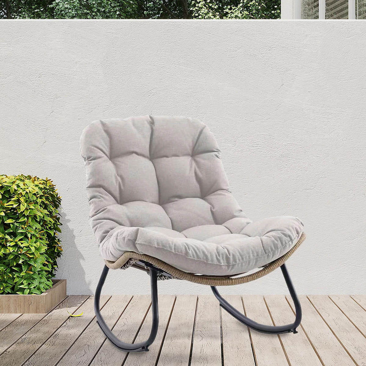 Rattan Effect Outdoor Rocking Chair Steel Frame Cushion Garden Patio - Image 6