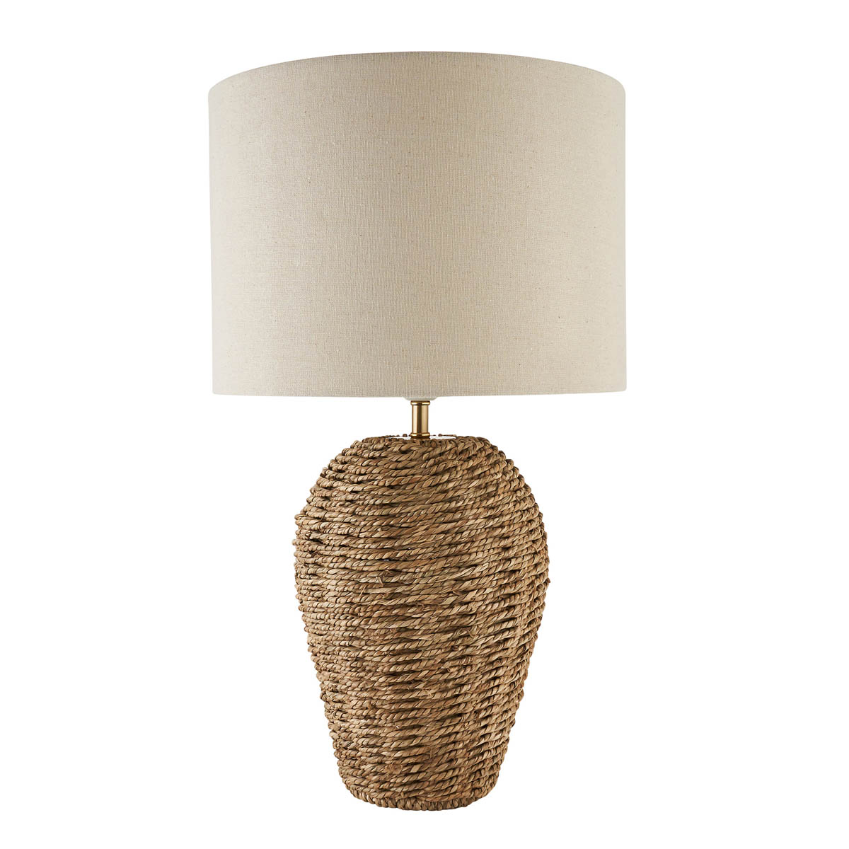 Arnbeck Table Lamp Natural Rattan Effect Fabric Drum Shade Modern Bedroom - Image 1