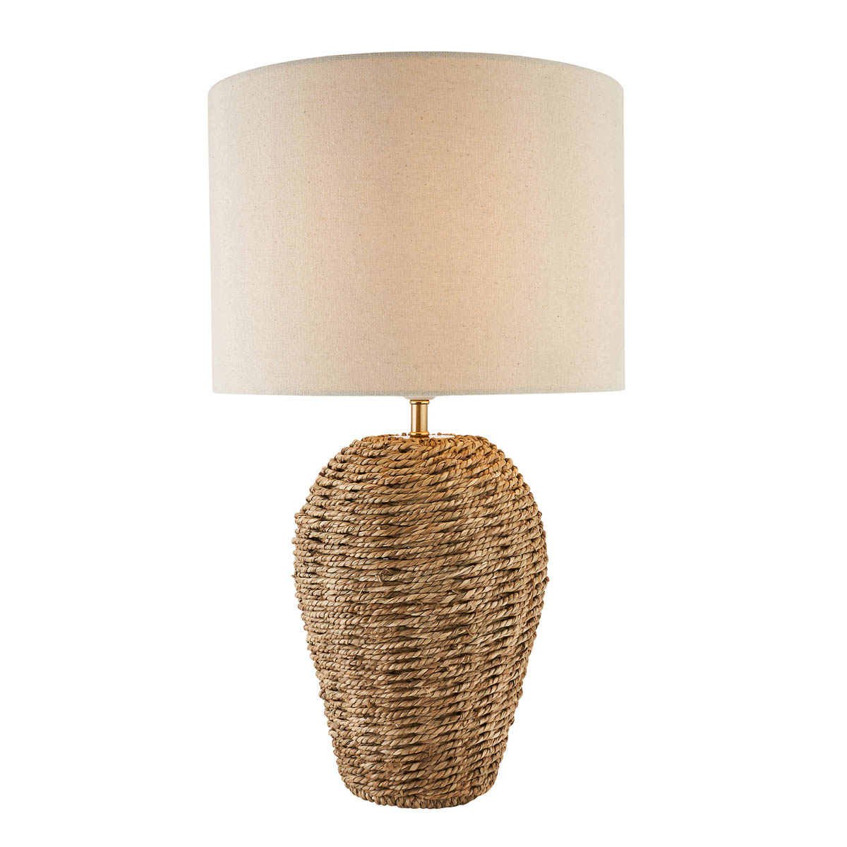 Arnbeck Table Lamp Natural Rattan Effect Fabric Drum Shade Modern Bedroom - Image 5