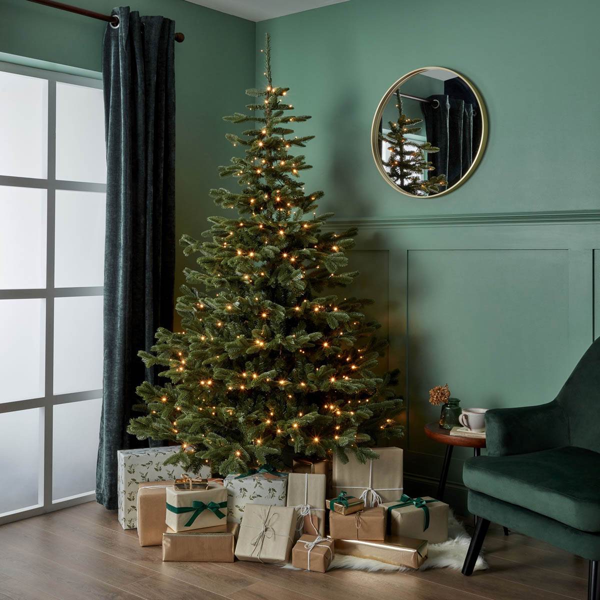 Christmas Tree 7ft Green LED Pre Lit Artificial Warm White Full Nordmann Indoor - Image 1