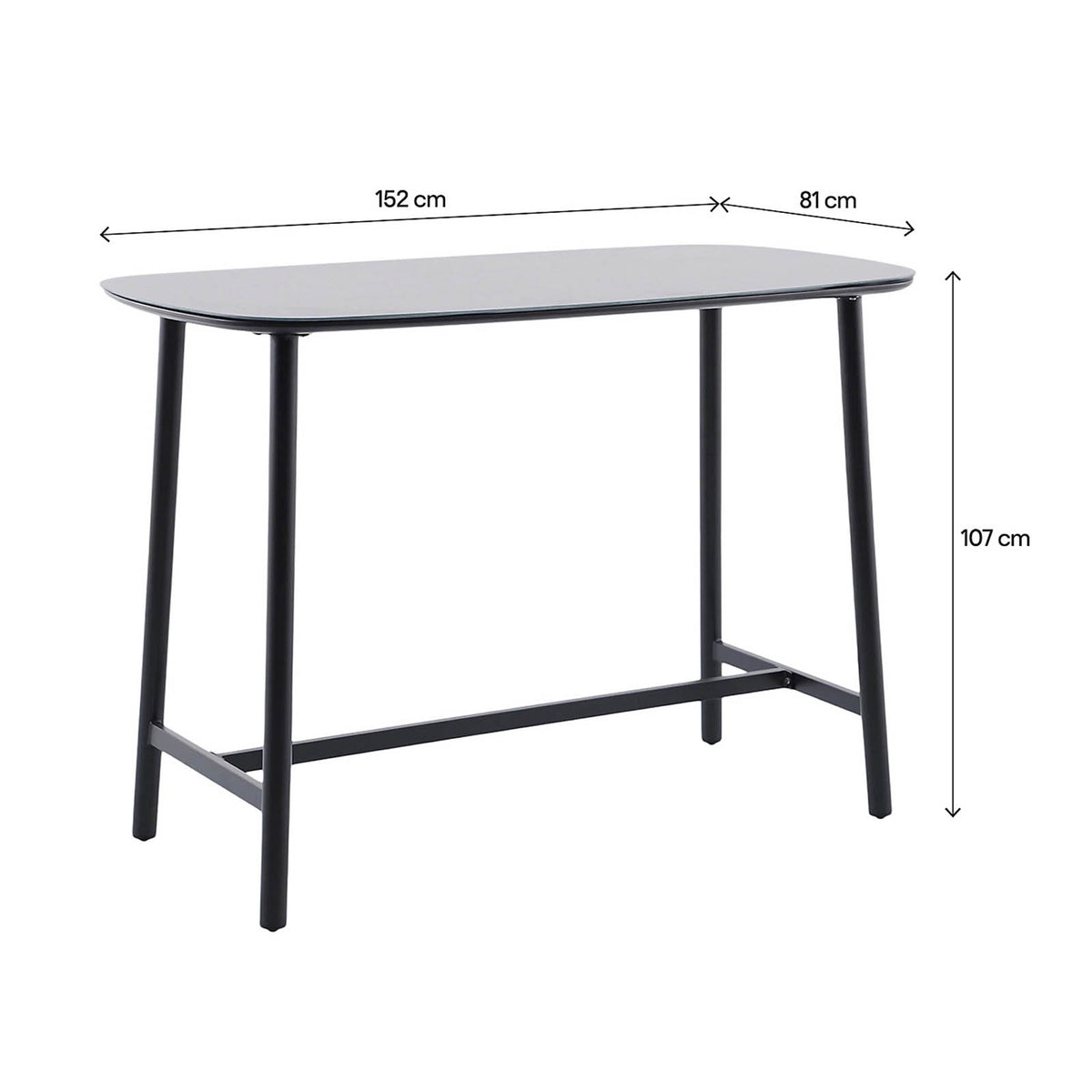 GoodHome Lucala 4 Seater Garden Dining Table Black Aluminium 152cm - Image 2