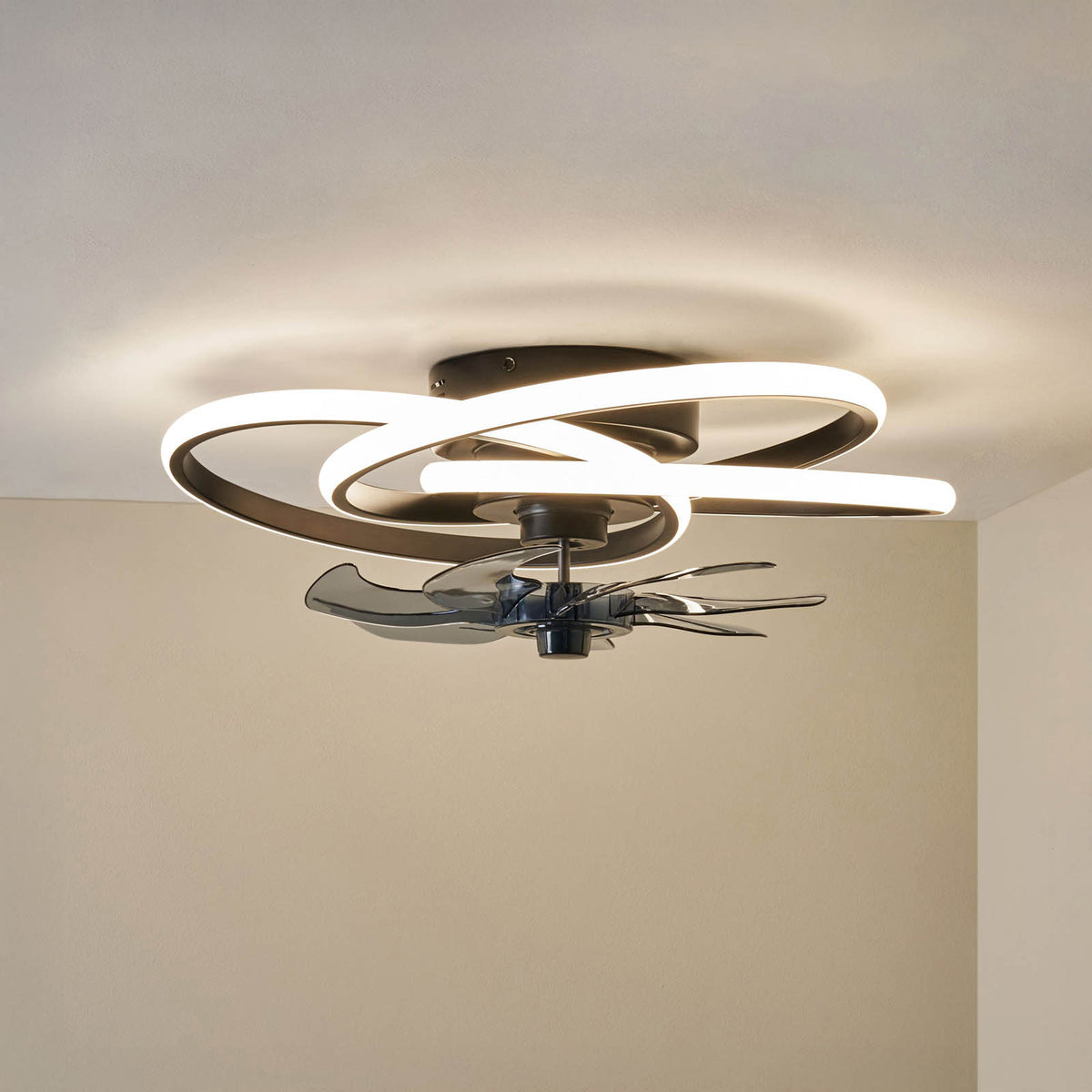 Led Ceiling Fan Light Black Dimmable Bedroom Living Room 6 Speeds Remote Control - Image 1