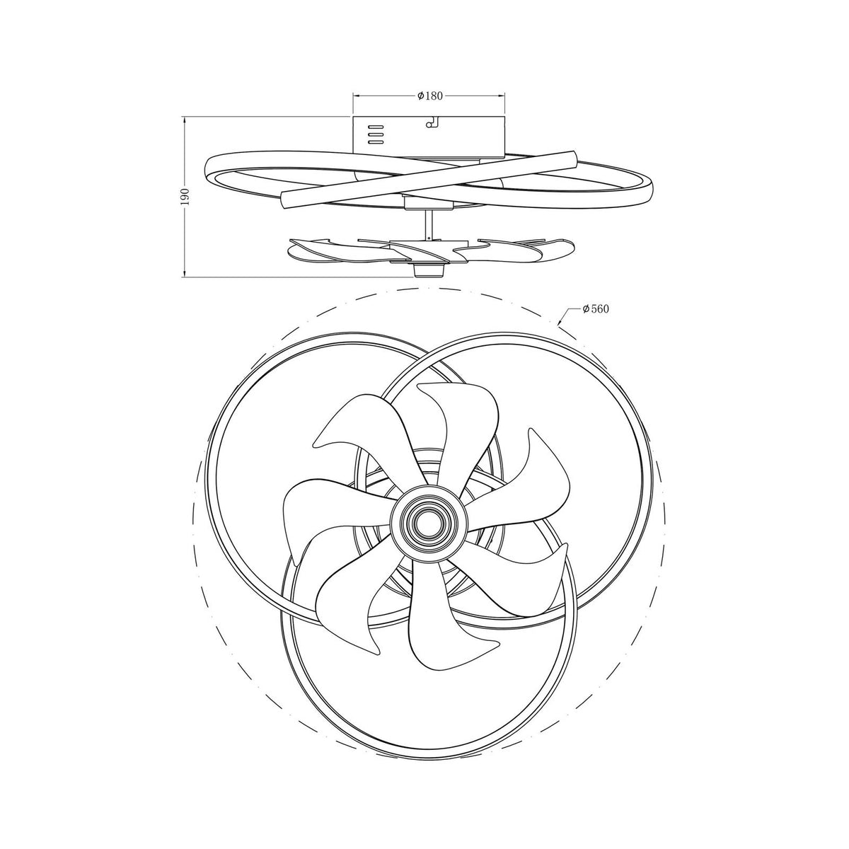 Led Ceiling Fan Light Black Dimmable Bedroom Living Room 6 Speeds Remote Control - Image 2