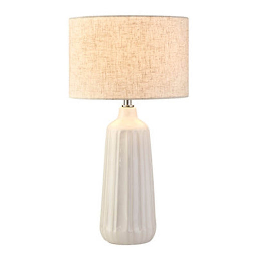 Table Lamp Bedside Light White Drum Linen Shade Ceramic Modern Livingroom - Image 1