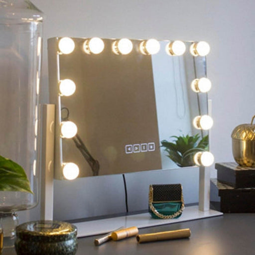 Vanity Makeup Mirror With Lights Bluetooth Speaker Square Dimmable 12 LED Bulbs - Image 1