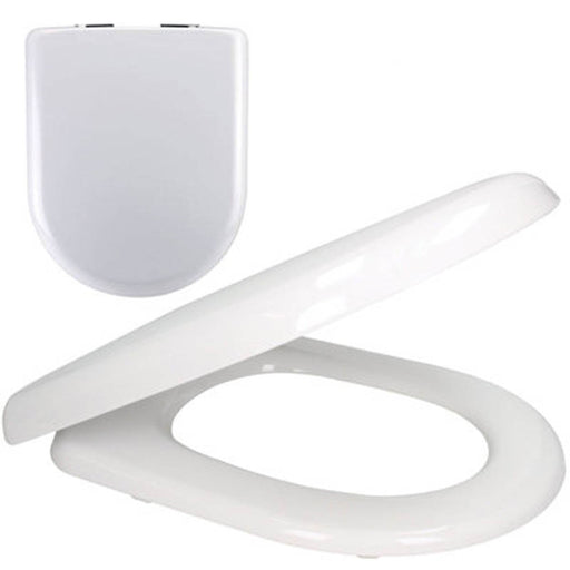 Toilet Seat D Shape Top Fix Adjustable Hinges White Soft Close WC Bathroom - Image 1