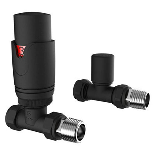 Radiator Valve And Lockshield Straight Thermostatic Black Brass (H)125x(W)115mm - Image 1
