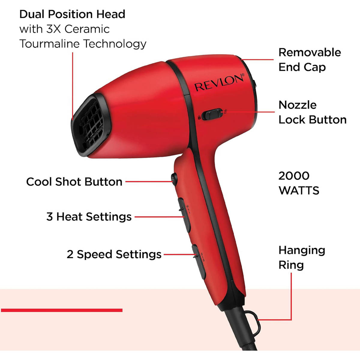 Revlon Hair Dryer Airflow Control Red Ceramic Ionic Curl Enhancing Diffuser - Image 6