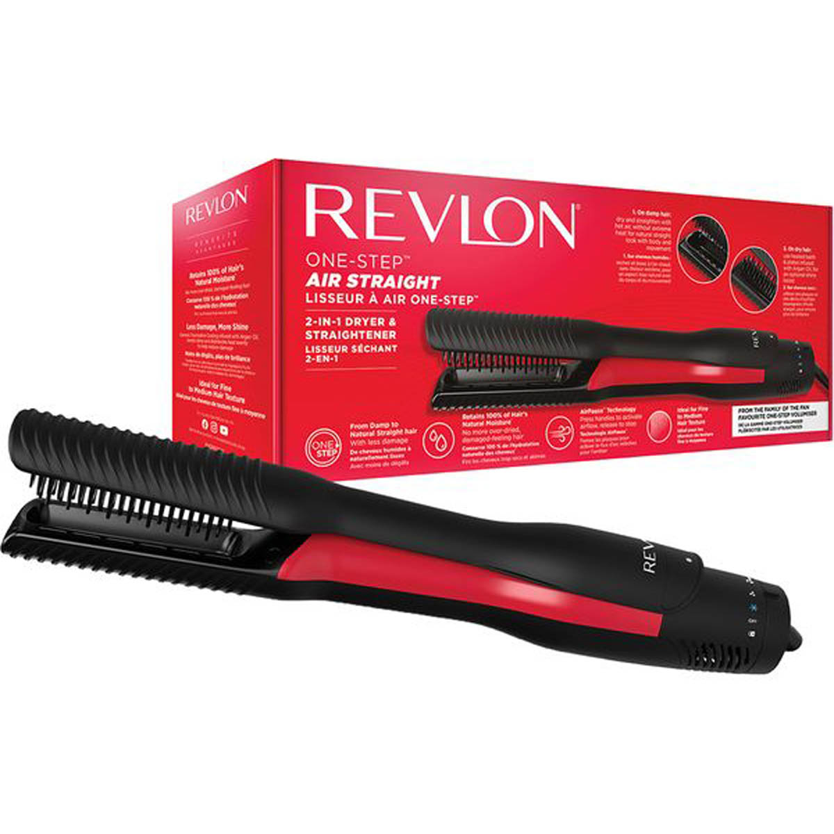 Revlon Hair Straightener Dryer One Step Air Straight 2 In 1 Black Ceramic Plates - Image 1