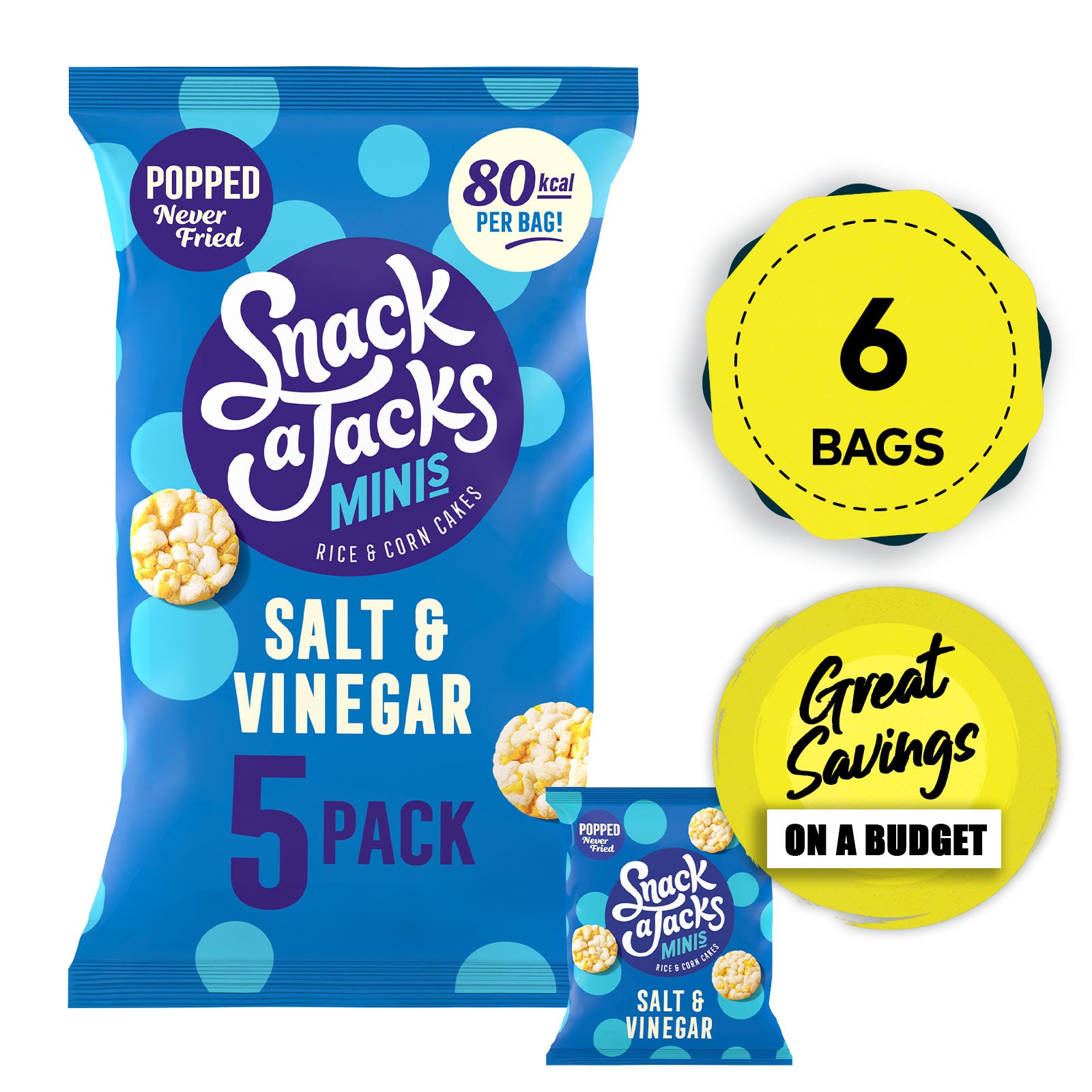 Snack a Jacks Rice Cakes Salt And Vinegar Multipack 6 x 5 Bags - Image 1