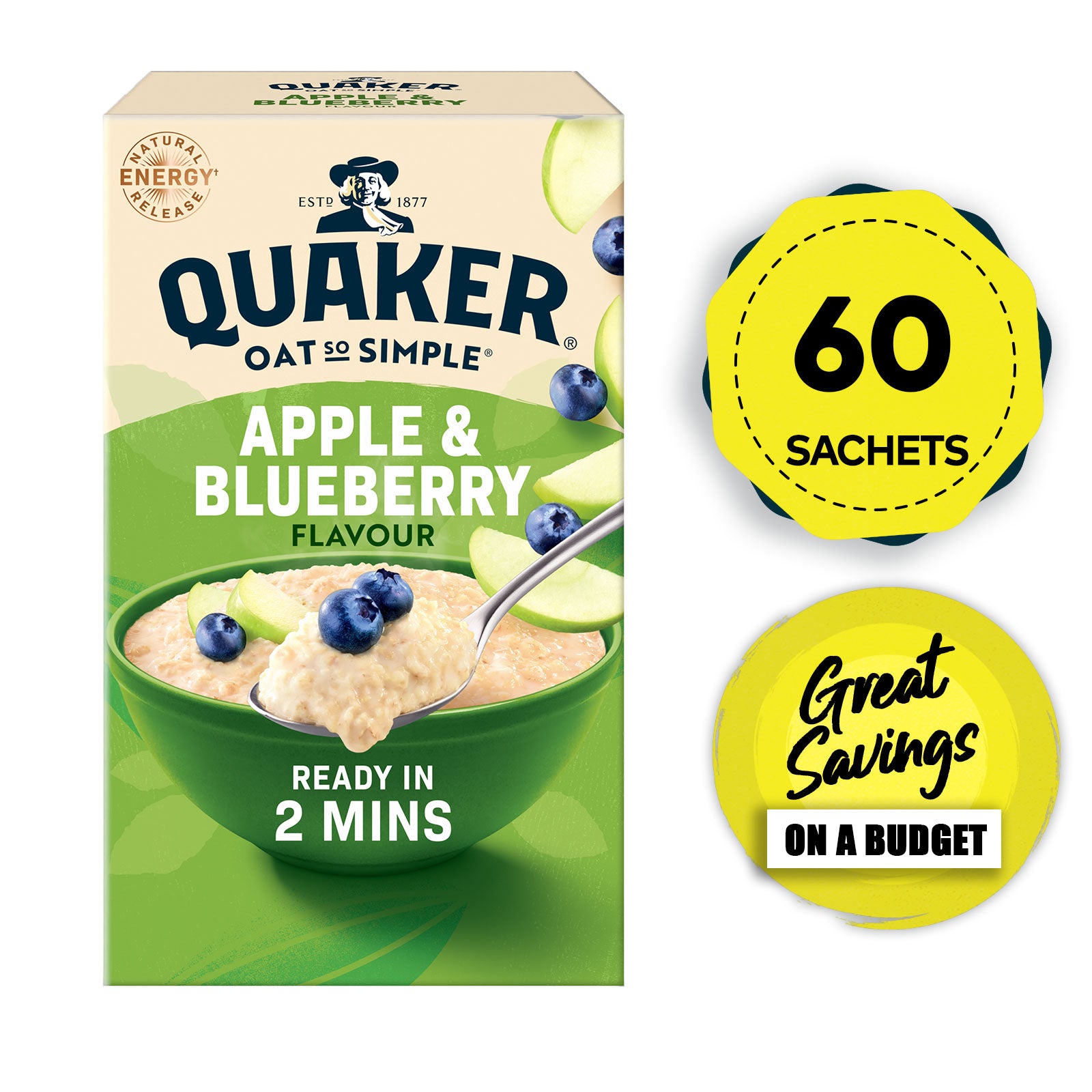 Quaker Oats Porridge Apple Blueberry 60 x 36g Sachets - Image 1