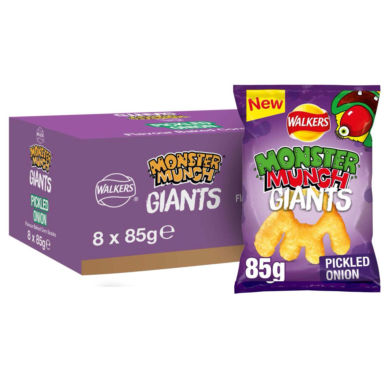Walkers Crisps Monster Munch Giants Large Pickled Onion Snack 8x85g - Image 7