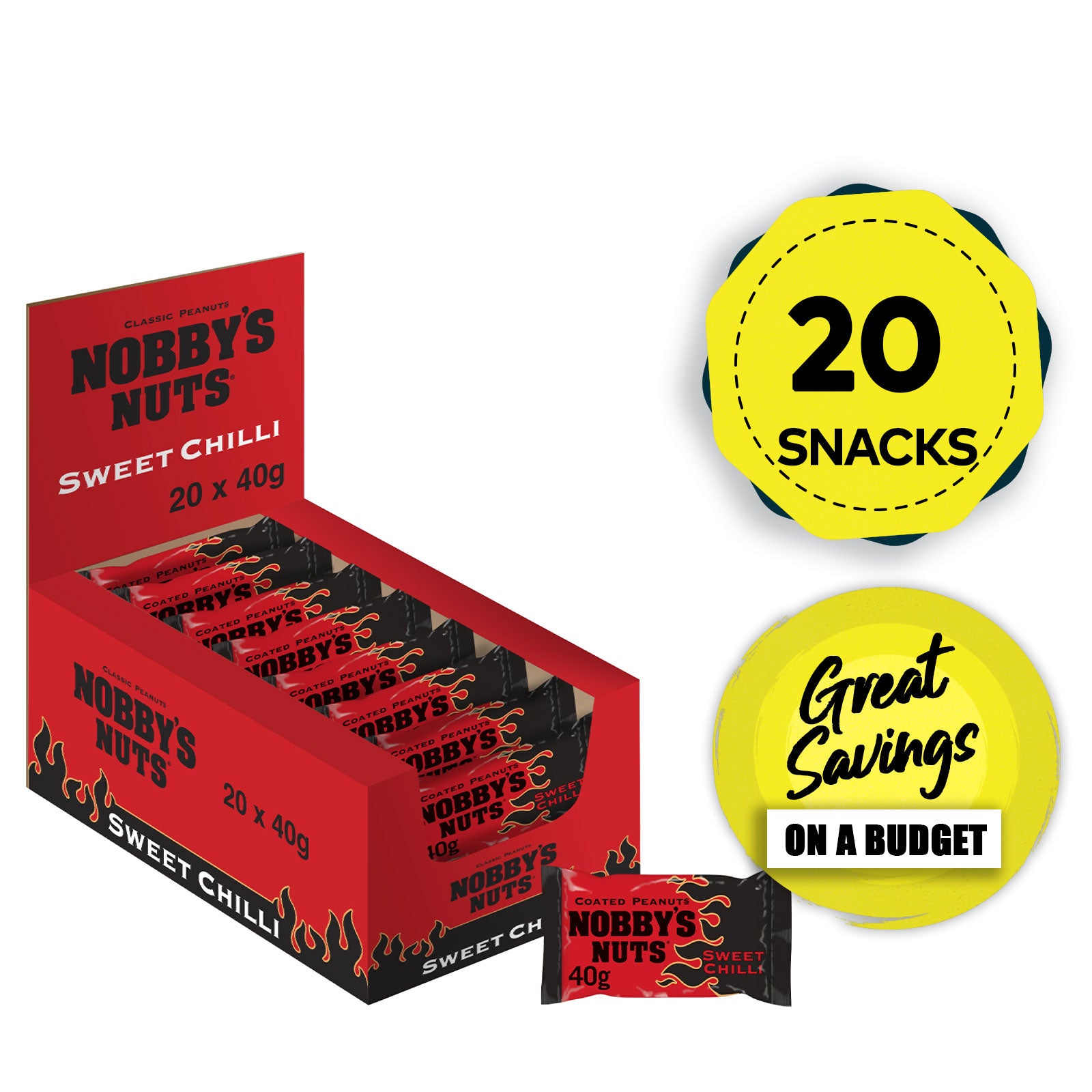 Nobby's Nuts Sweet Chilli Coated Peanuts Snack 20 x 40g - Image 1