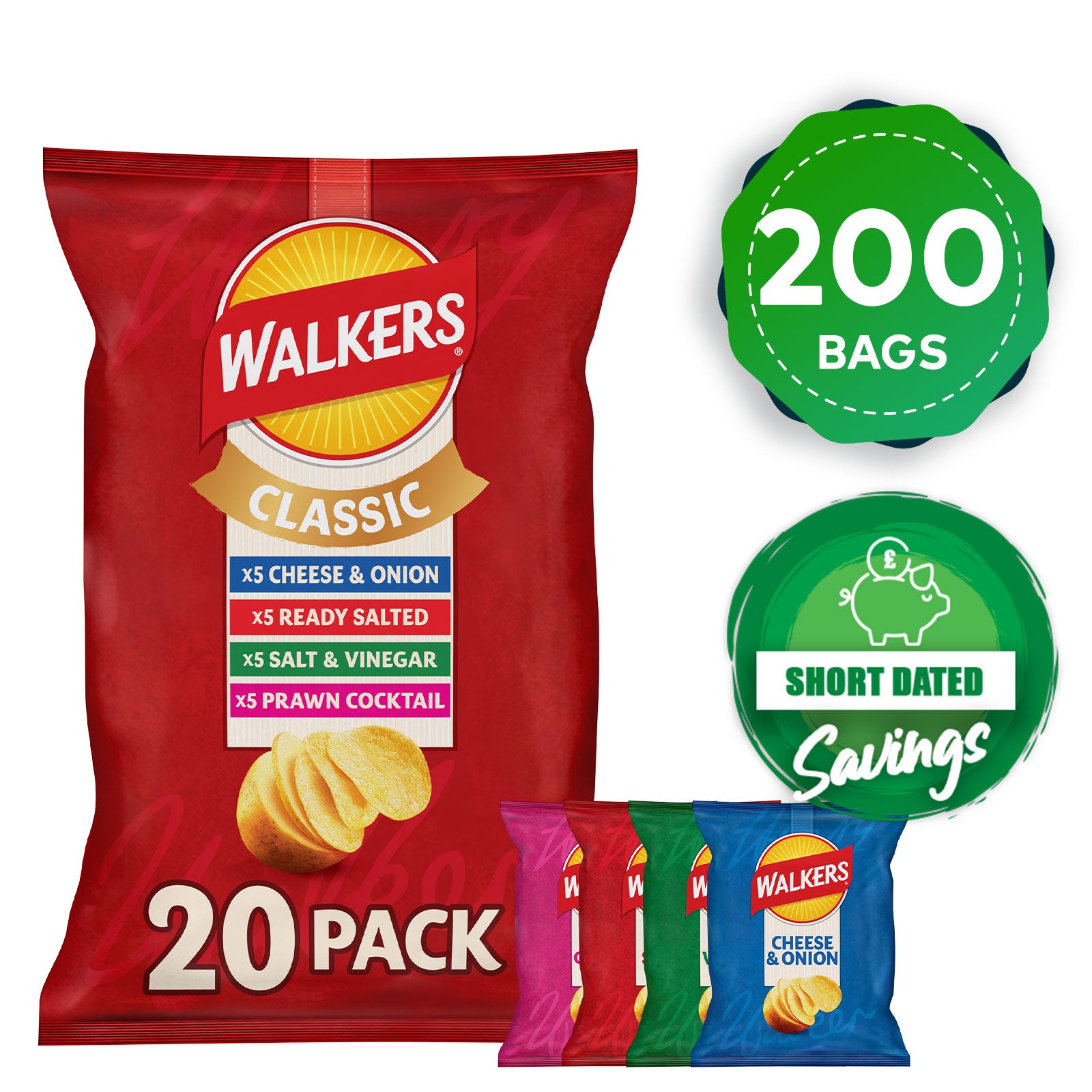 Walkers Crisps Salted Vinegar Prawn Cheese Onion Multipack Snack Bundle 200x25g - Image 10
