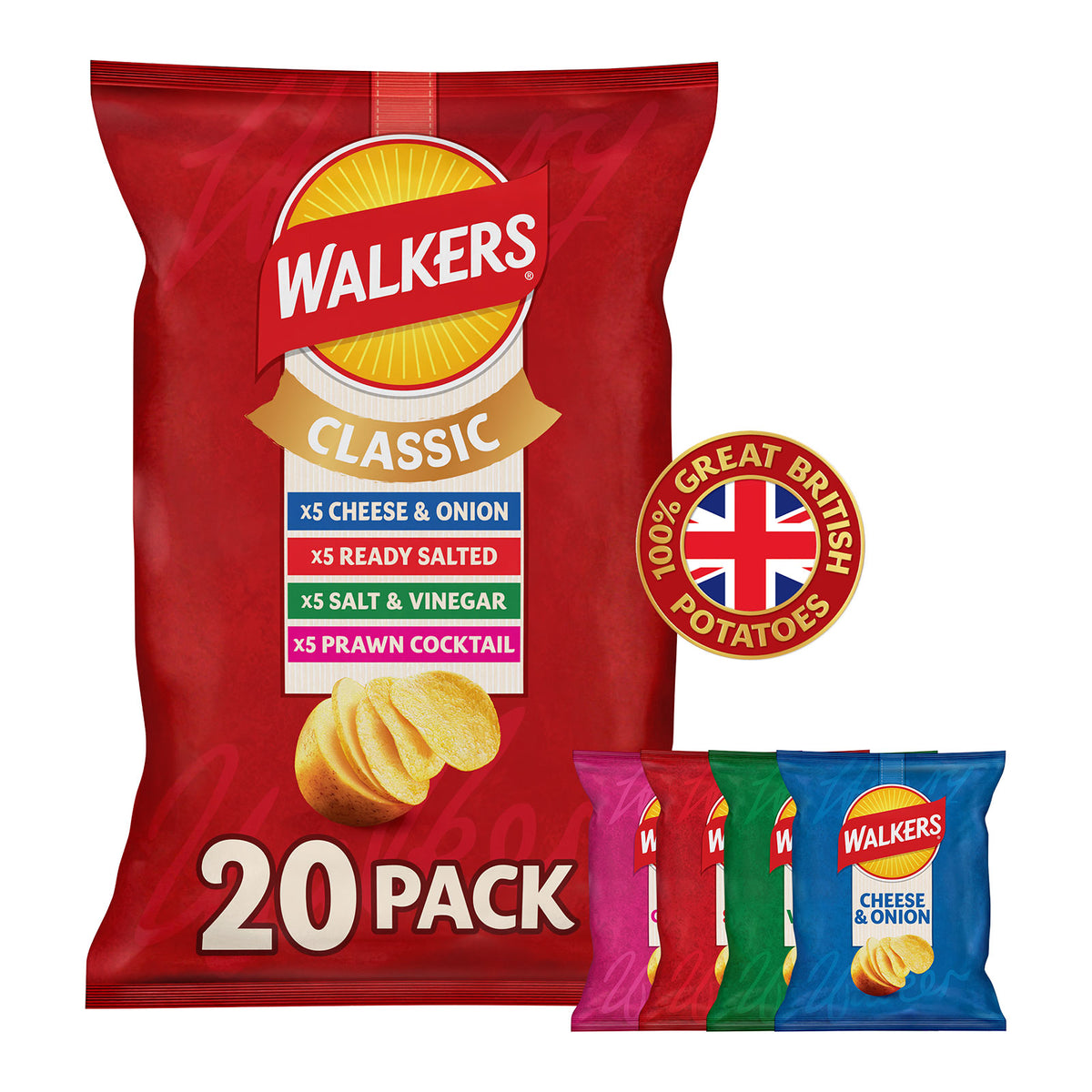 Walkers Crisps Salted Vinegar Prawn Cheese Onion Multipack Snack Bundle 200x25g - Image 2