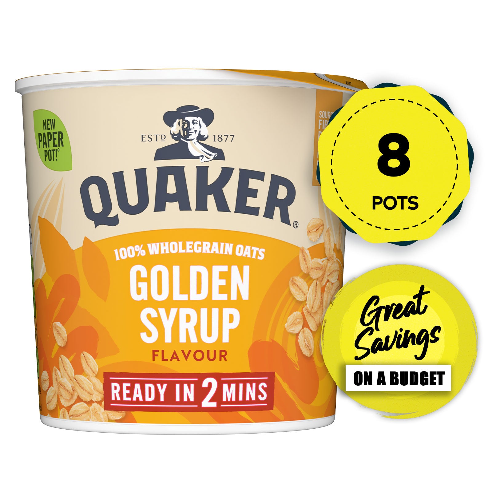 Quaker Porridge Oats Oat So Simple Golden Syrup 57g Pack of 8 - Image 1